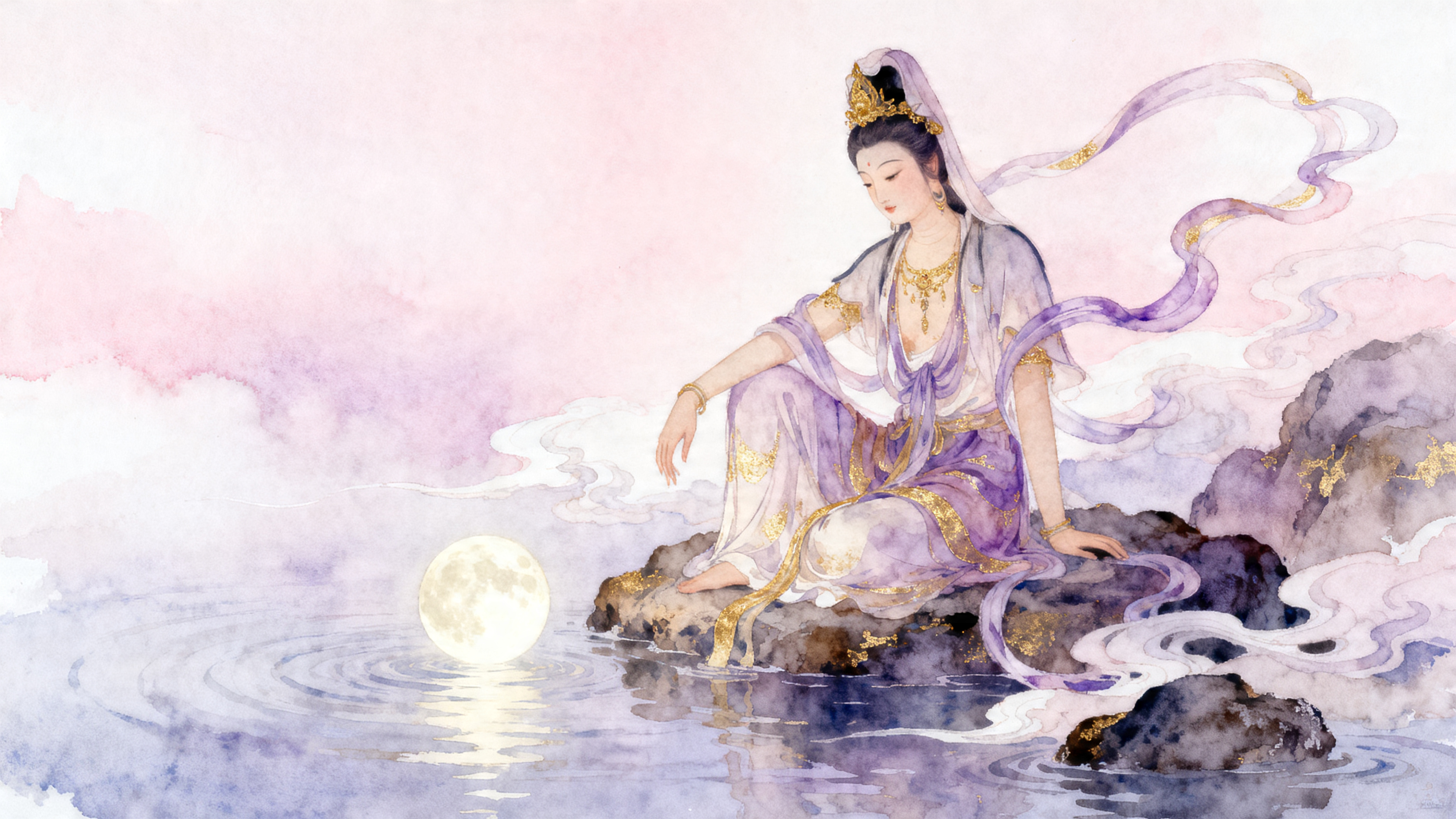 수월관음 · 수채화 번짐