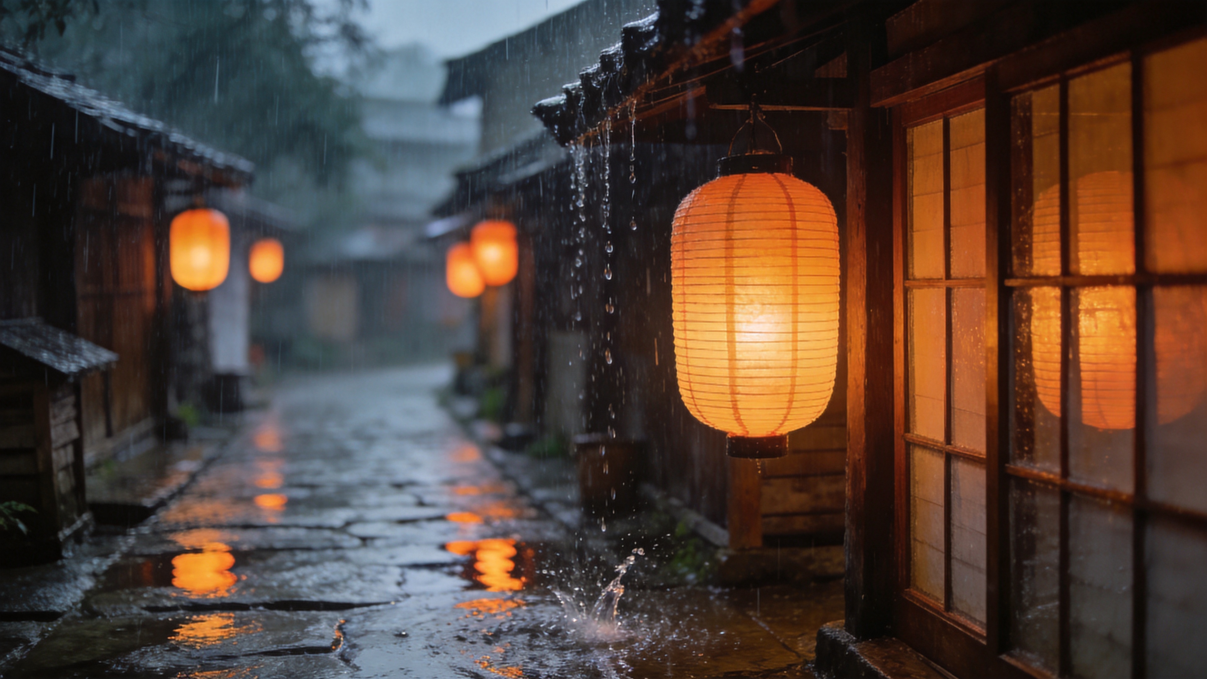 石畳の雨の光
