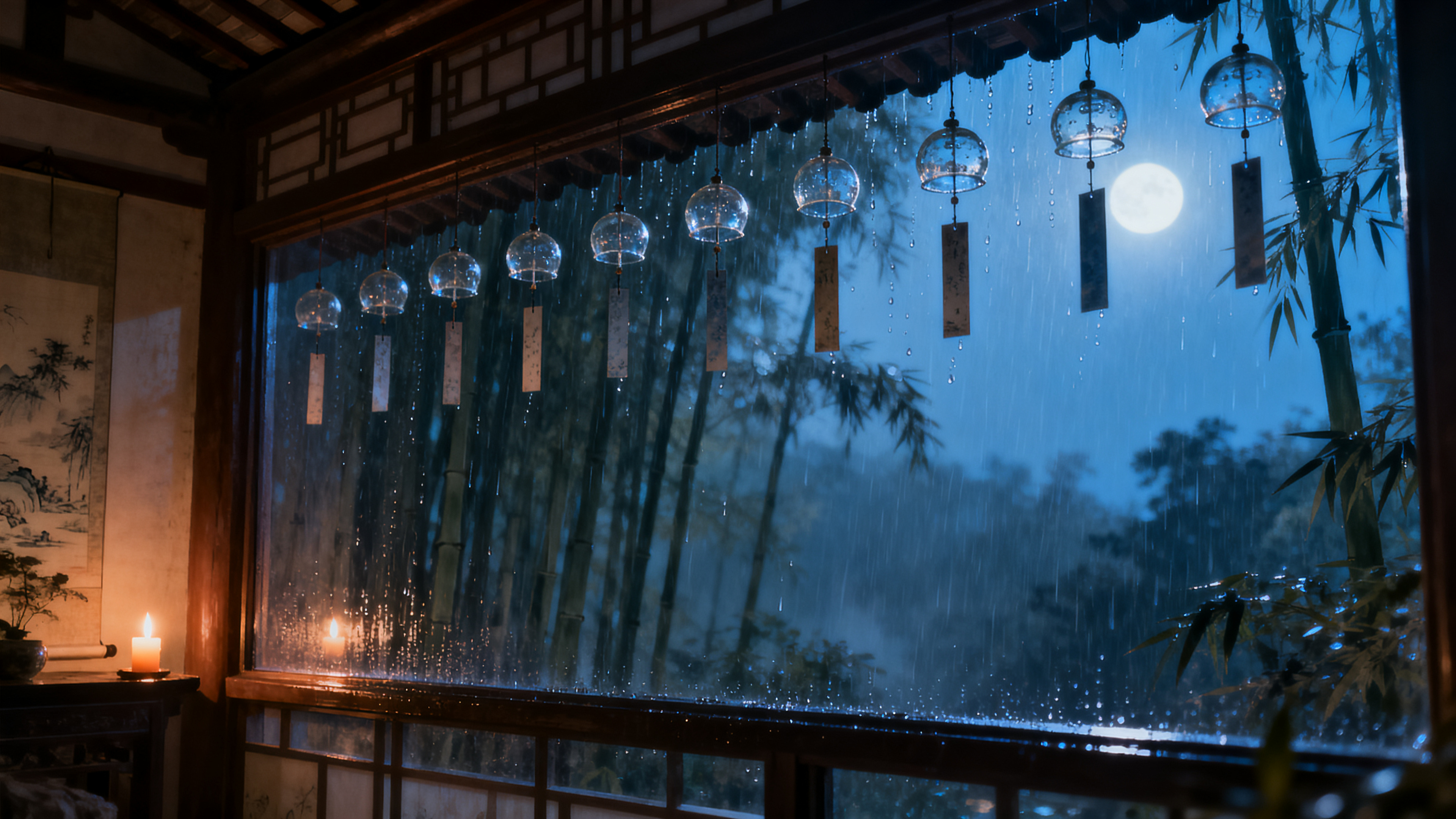 雨が紙窓を打つ音